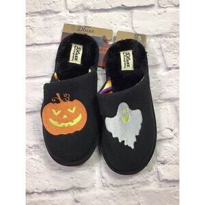 Dluxe by Dearfoams Women's Halloween Ghost Pumpkin Slippers - Black S 5/6
